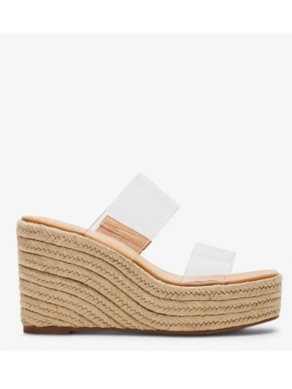 Slip On Clear Strap Espadrille Wedge Sandal Mule - Tan Beige SZ 10 M